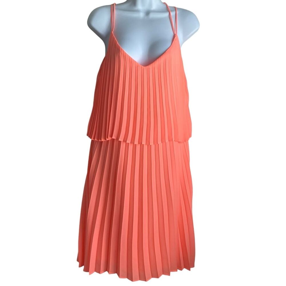Jackie Jon Women Mini Shift Dress 6 Bright Orange Pleated Cruisewear Resort